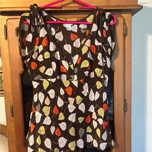 Odille Brown Leaf Print Women's Blouse